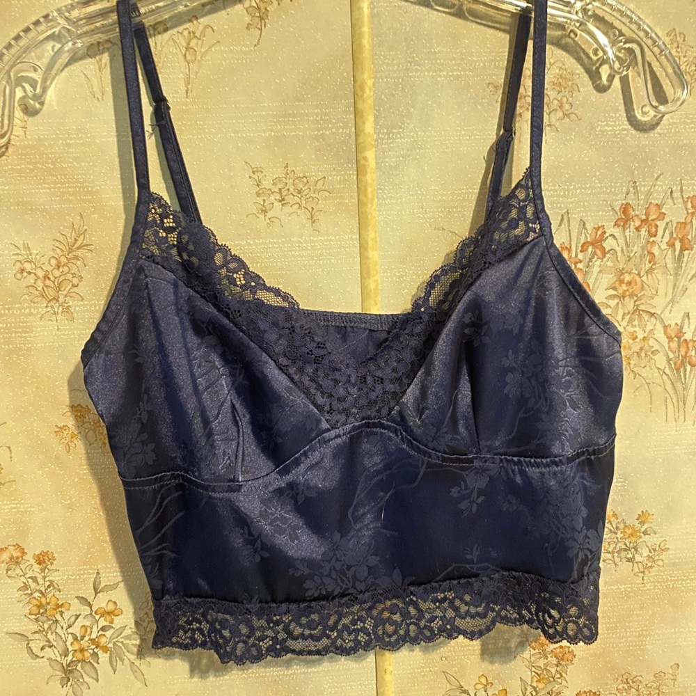 Elegant Lace Trim Navy Camisole